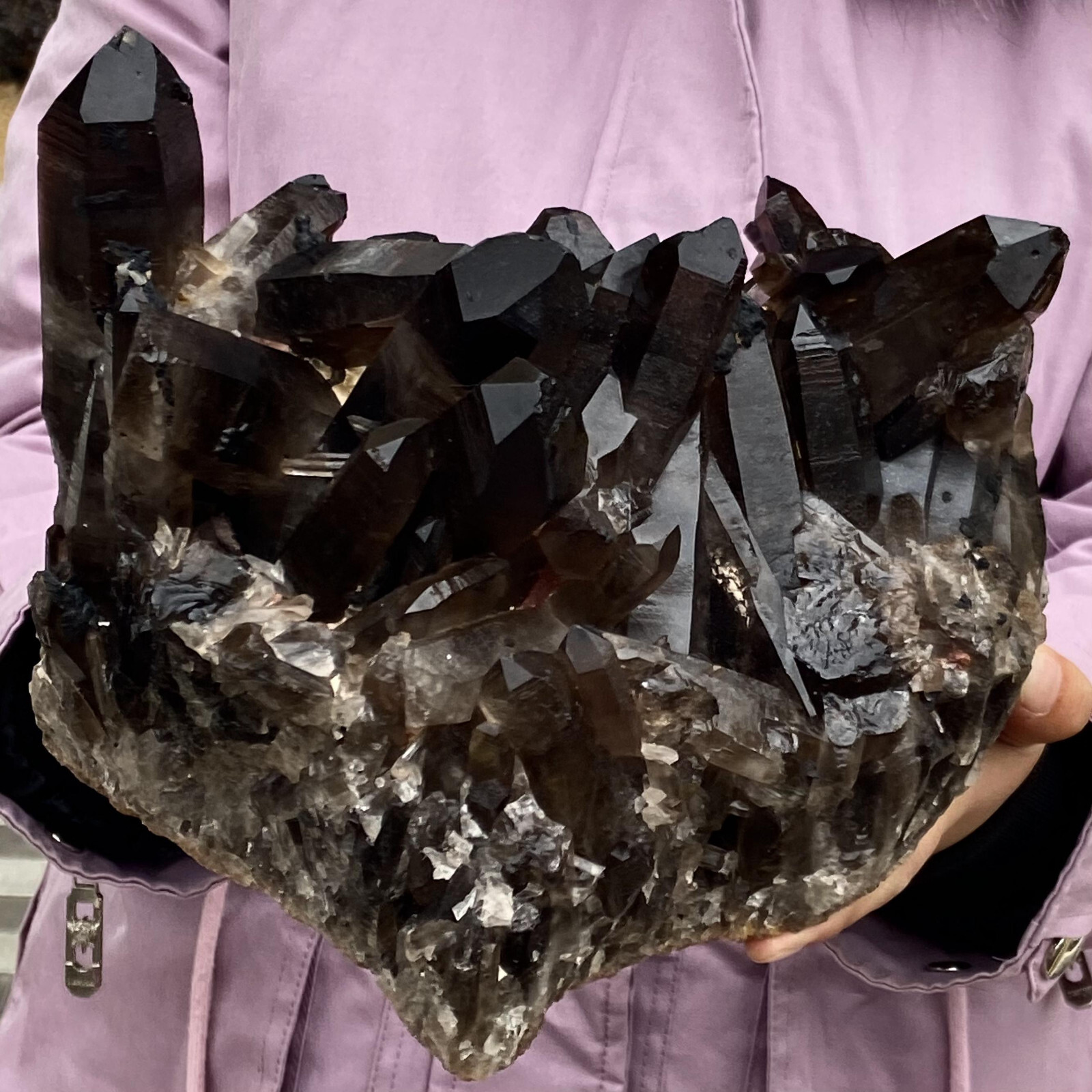 12.1LB Natural Smoky Black Quartz Cluster Crystal Specimen Healing
