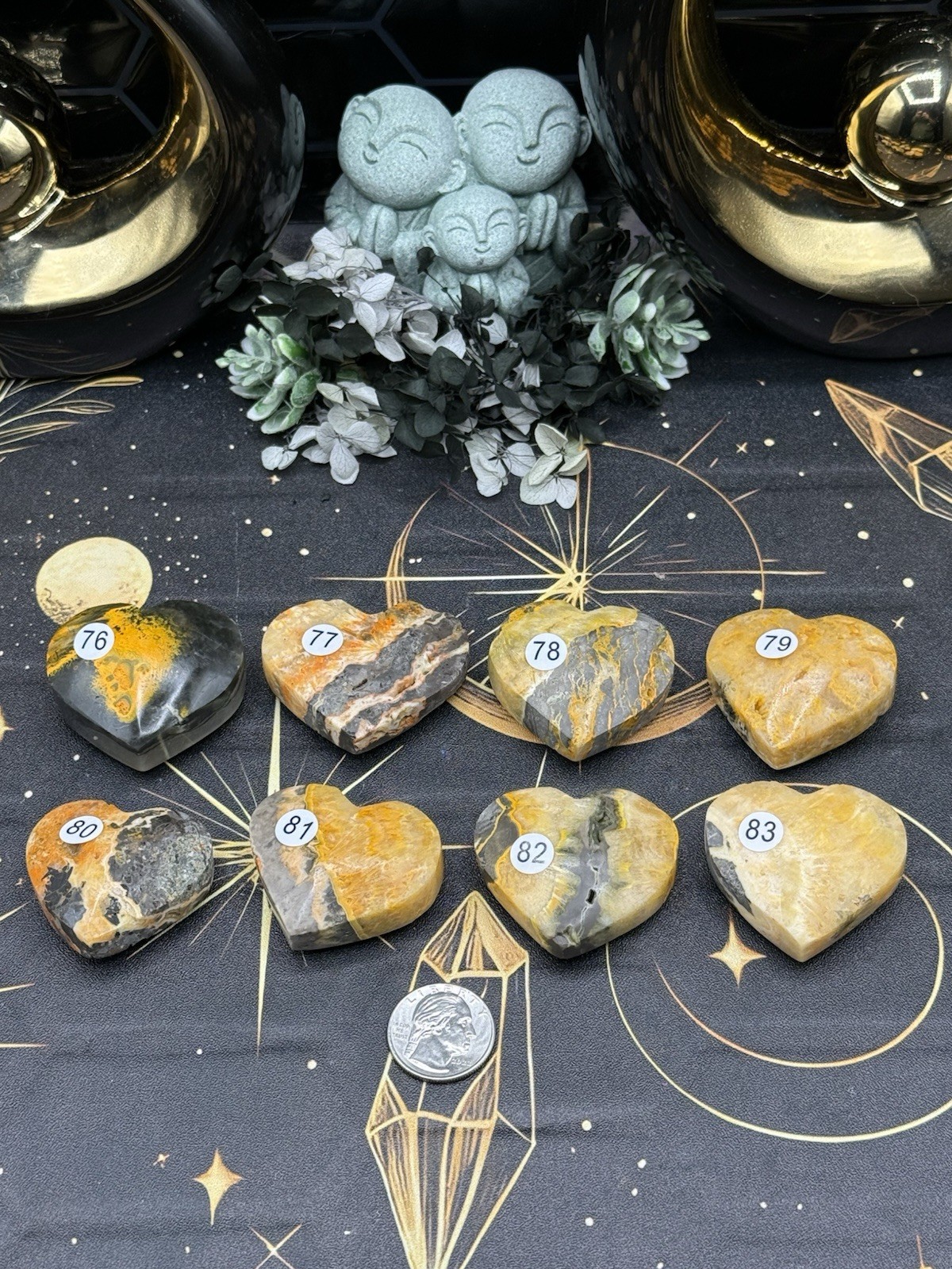 Natural Bumblebee Jasper Carved Hearts Palmstone Druze vugs raw Free shipping