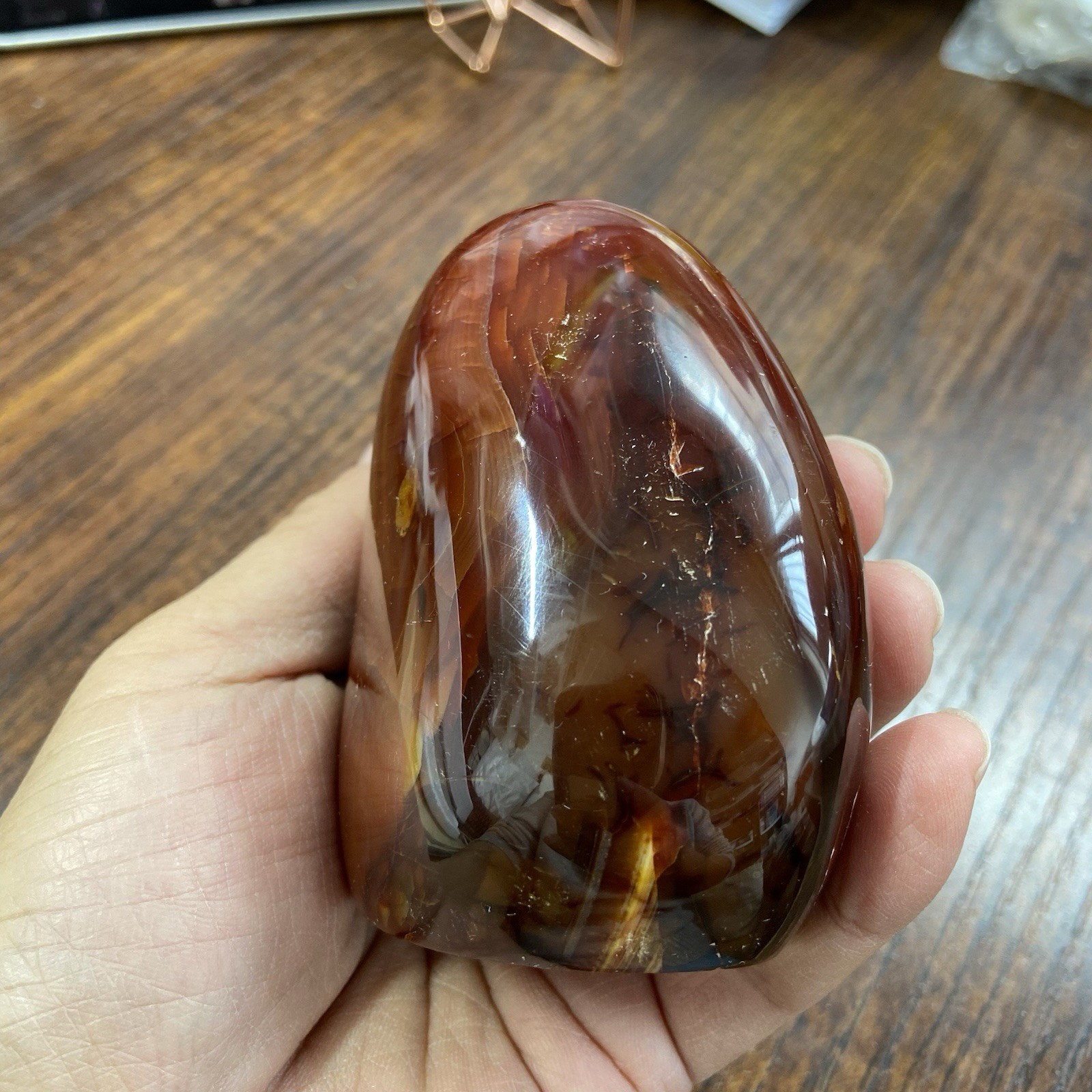 83mm388g Beautiful Red AGATE Carnelian Yellow Spots Crystal Display Stand MGY143