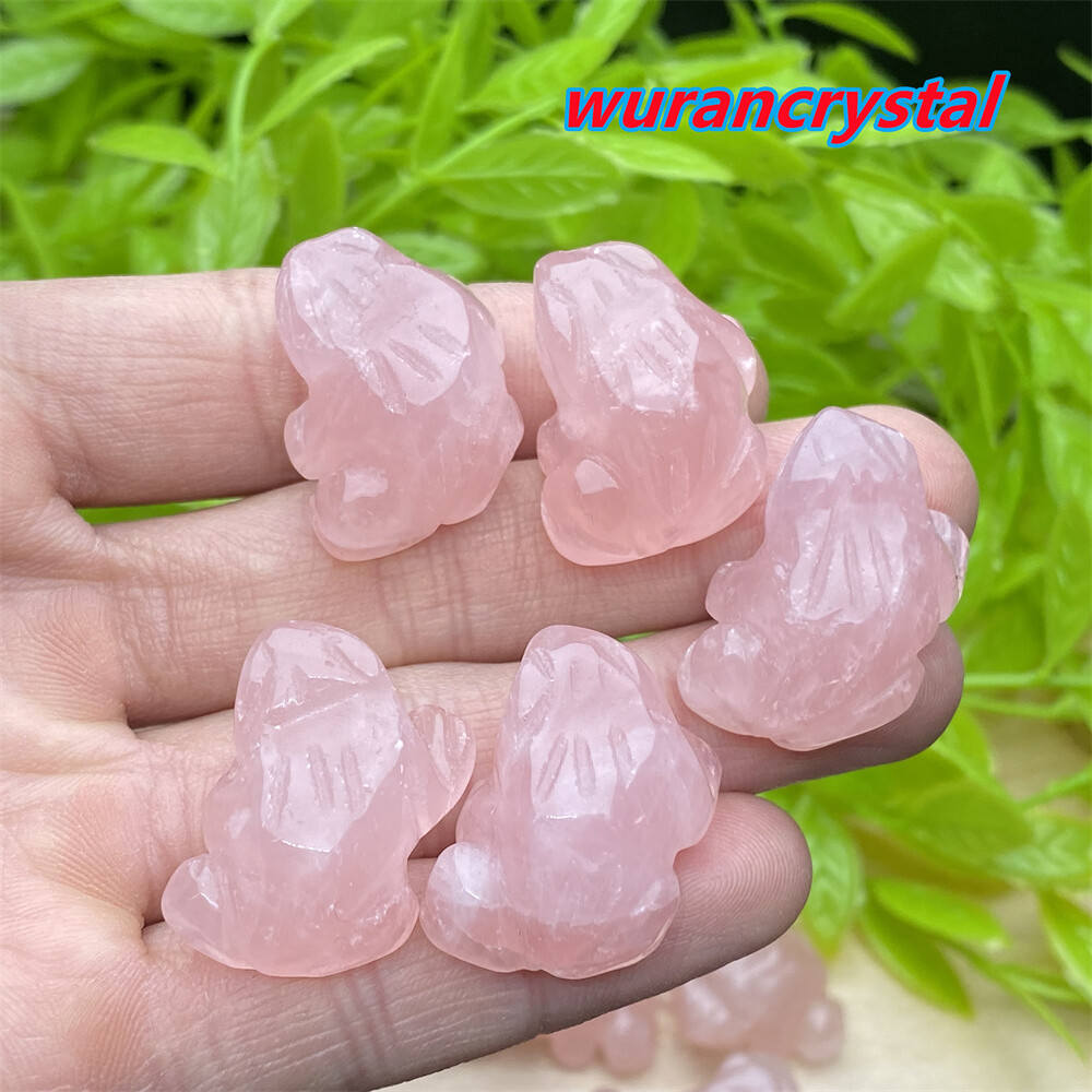 A+ Natural pink Rose Quartz Crystal Carved Frog Skull Reiki Healing Random 5pcs
