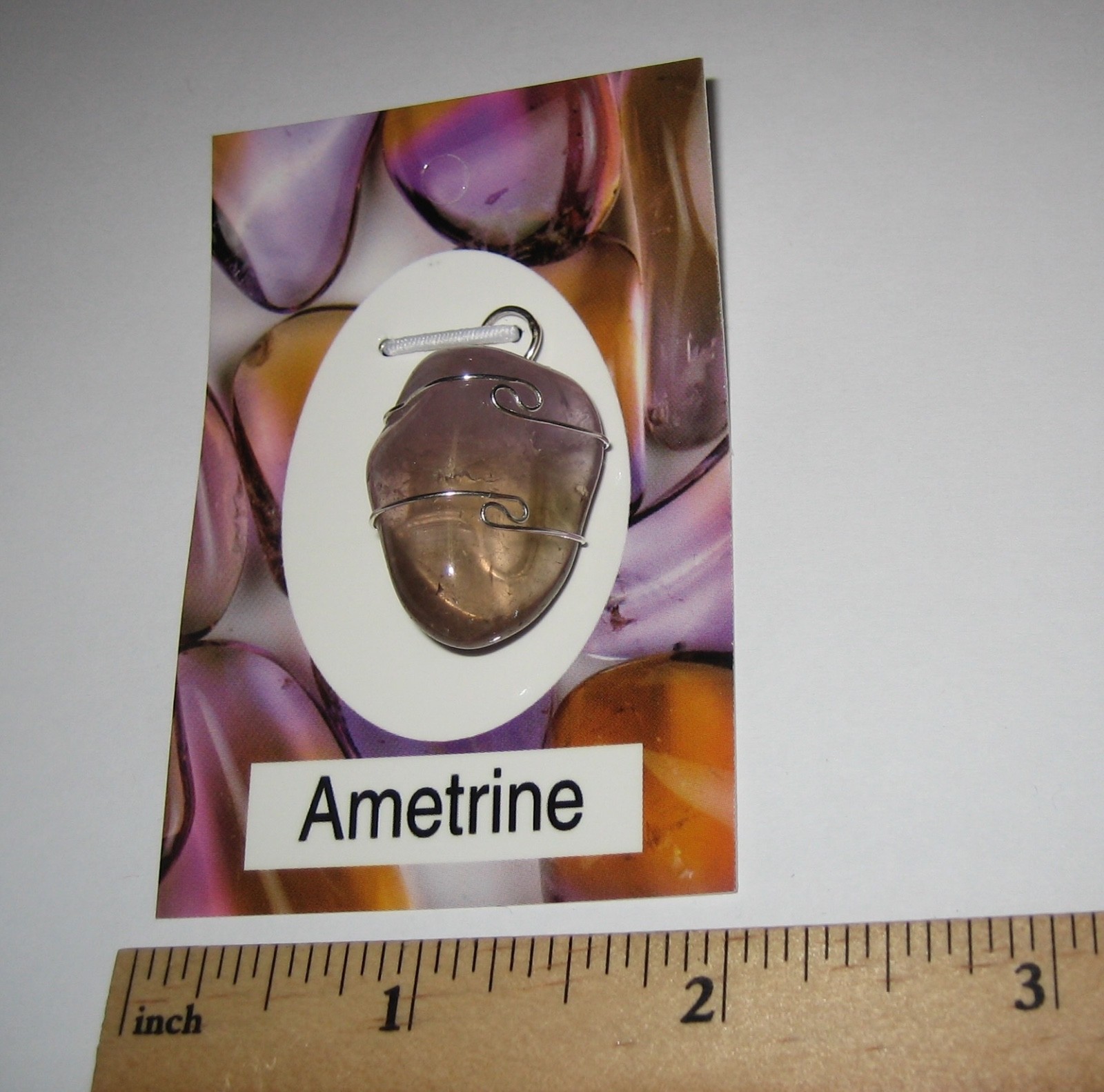 1″ TUMBLED AMETRINE (AMETHYST & CITRINE) STERLING SILVER WIRE WRAP PENDANT *1