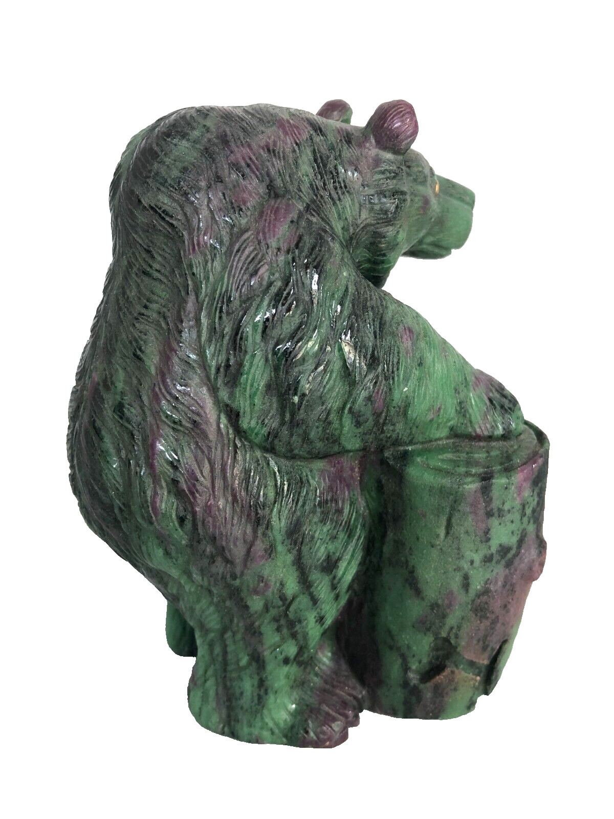 Russian Bear Hand Carving from Hard Semiprecious Stone Ruby in Zoisite