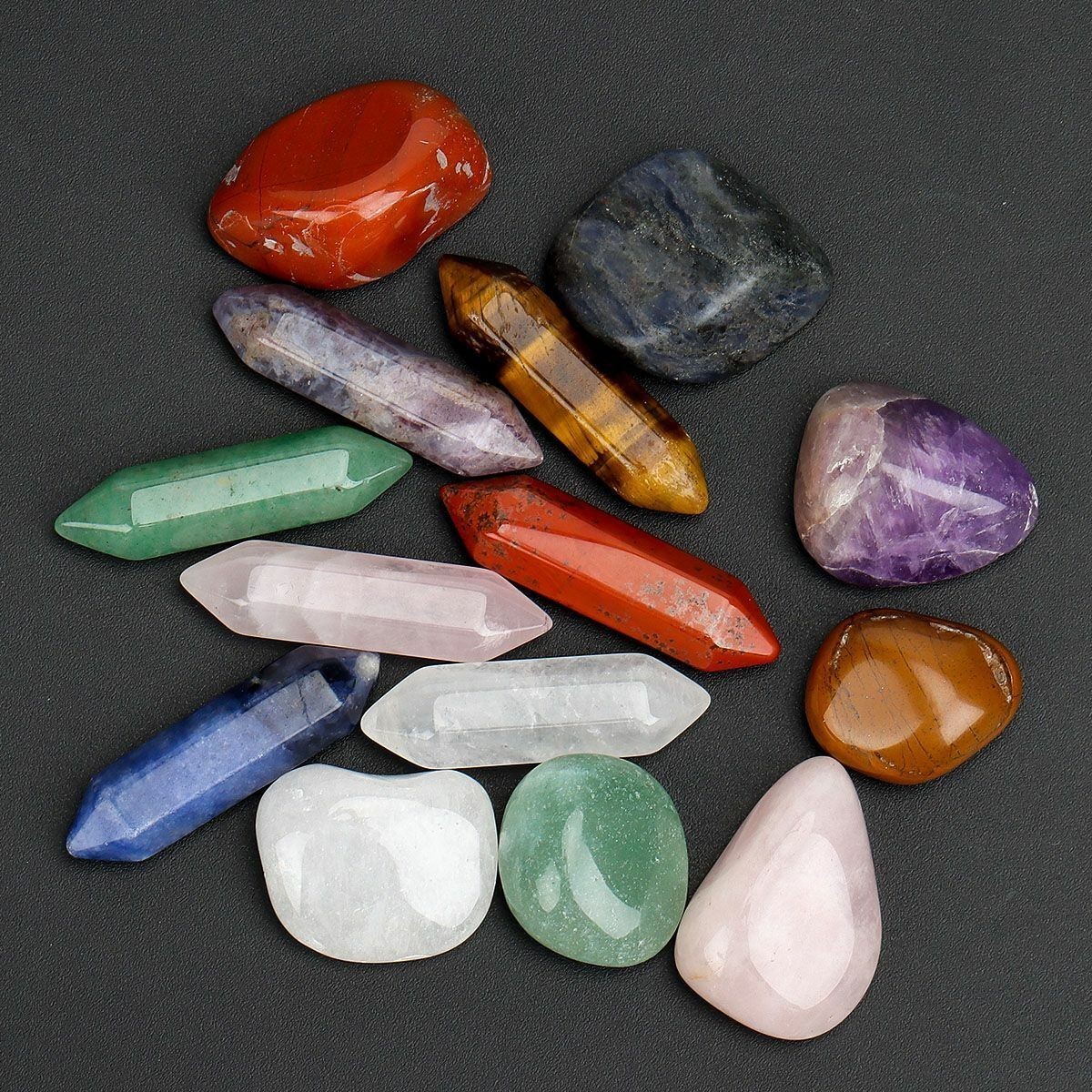 14Pcs Chakra Stones Sphere Reiki Healing Natural Gem Hexagonal Crystal Set Gift