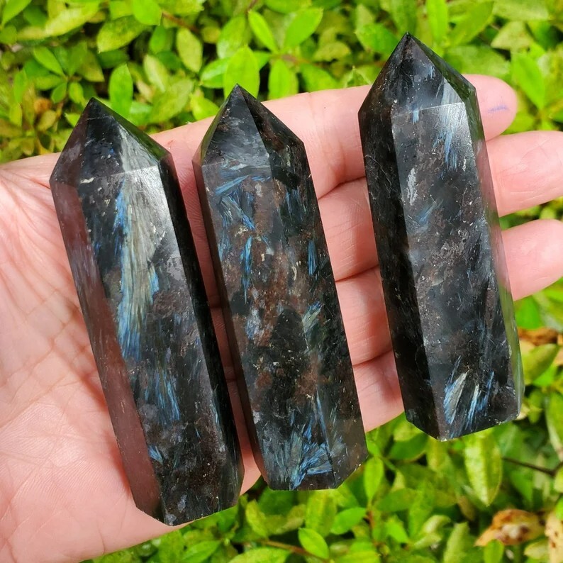 Arfvedsonite Healing Crystal Tower Point Wand Reiki Witch Obelisk Decor Gifts