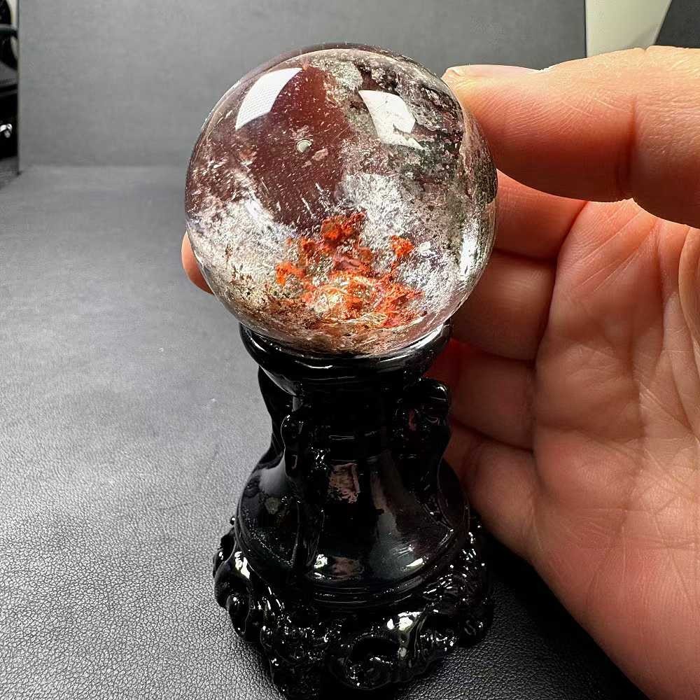 42mm Natural Ghost Quartz Sphere Crystal Ball Mineral Reiki Decor +Stand