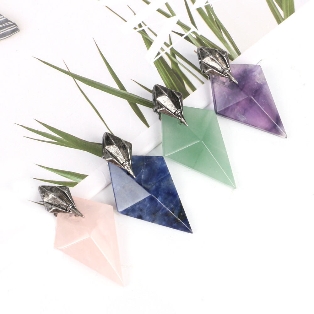 Natural Chakra Crystal Poseidon Trident Pendant Geometry Gemstone Amulet Energy