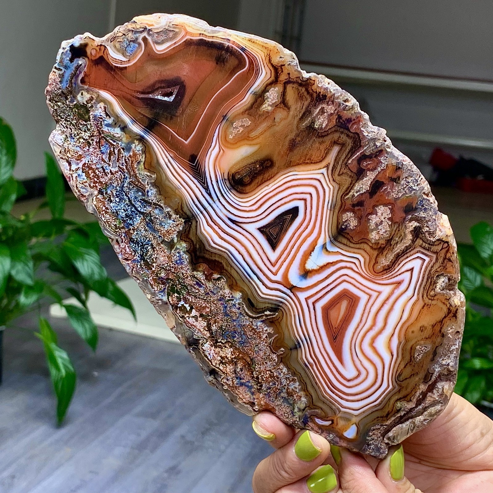 1.39LB NaturalRedStripeAgateSliceQuartzCrystal Hand-cut Slab Ore SpecimenHealing