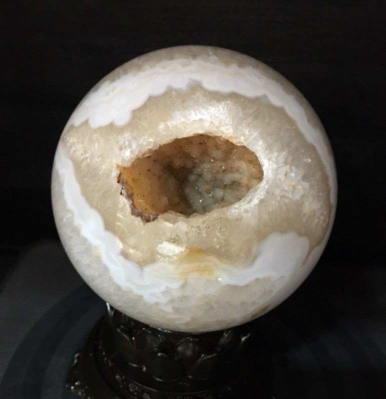 Natural Agate Geode Crystal Sphere, Wealth Housewarming Mineral Specimen Decor