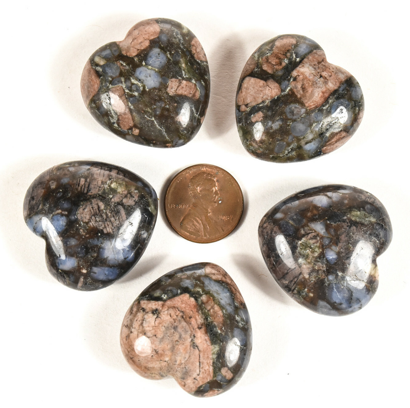 30mm Llanite Heart Feldspar w/ Blue Opalescent Quartz Crystal Mineral China 1PC