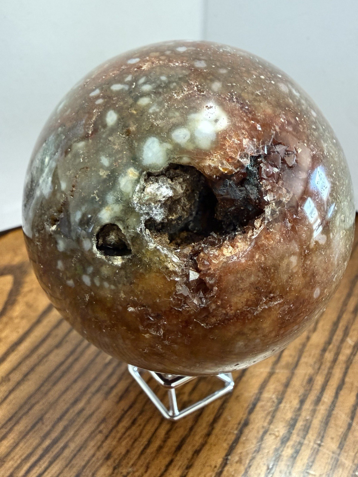 Druzy Polychrome Jasper Sphere With Stand