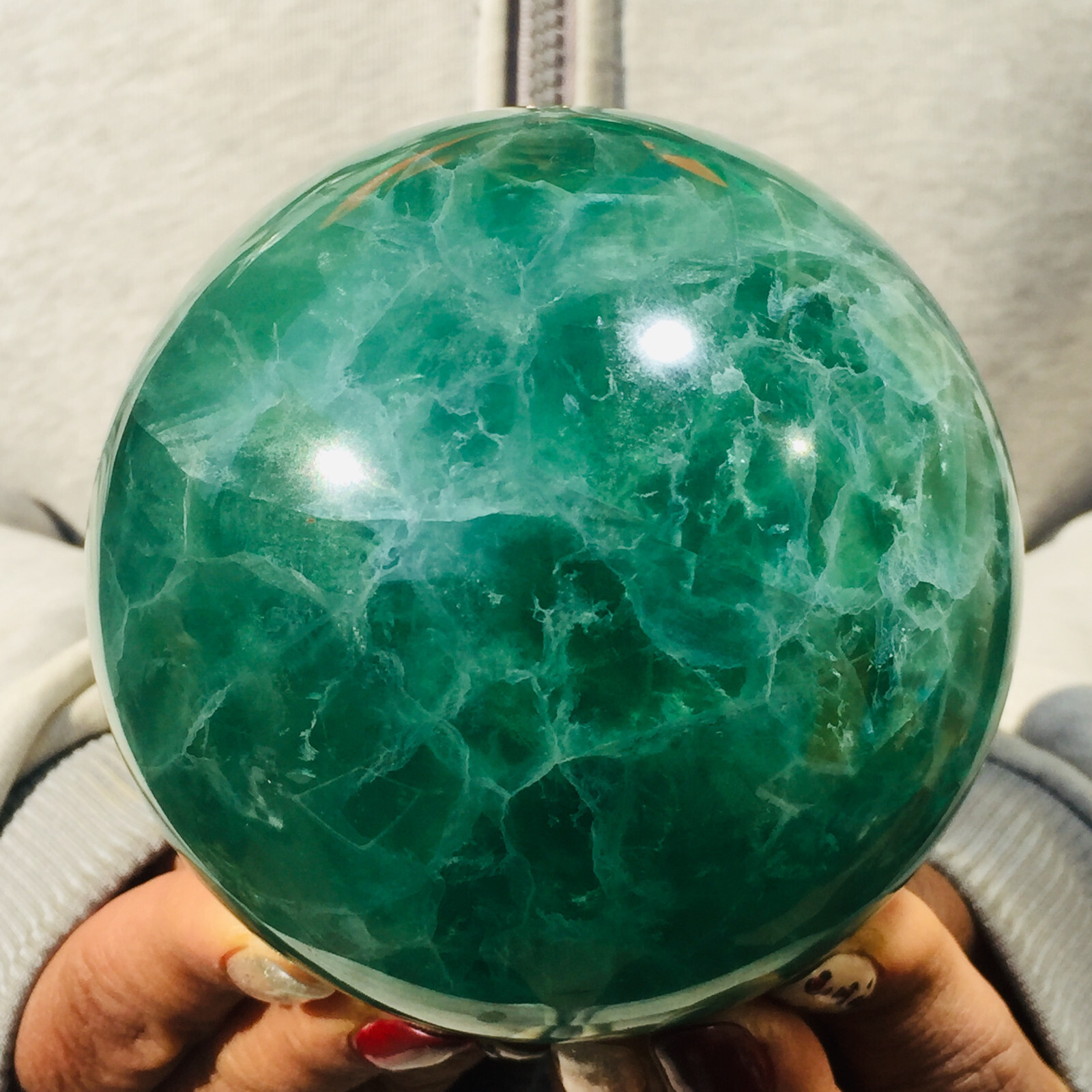 1467g Large Deep Green Phantasm Fluorite Quartz Crystal Sphere Genius Healing
