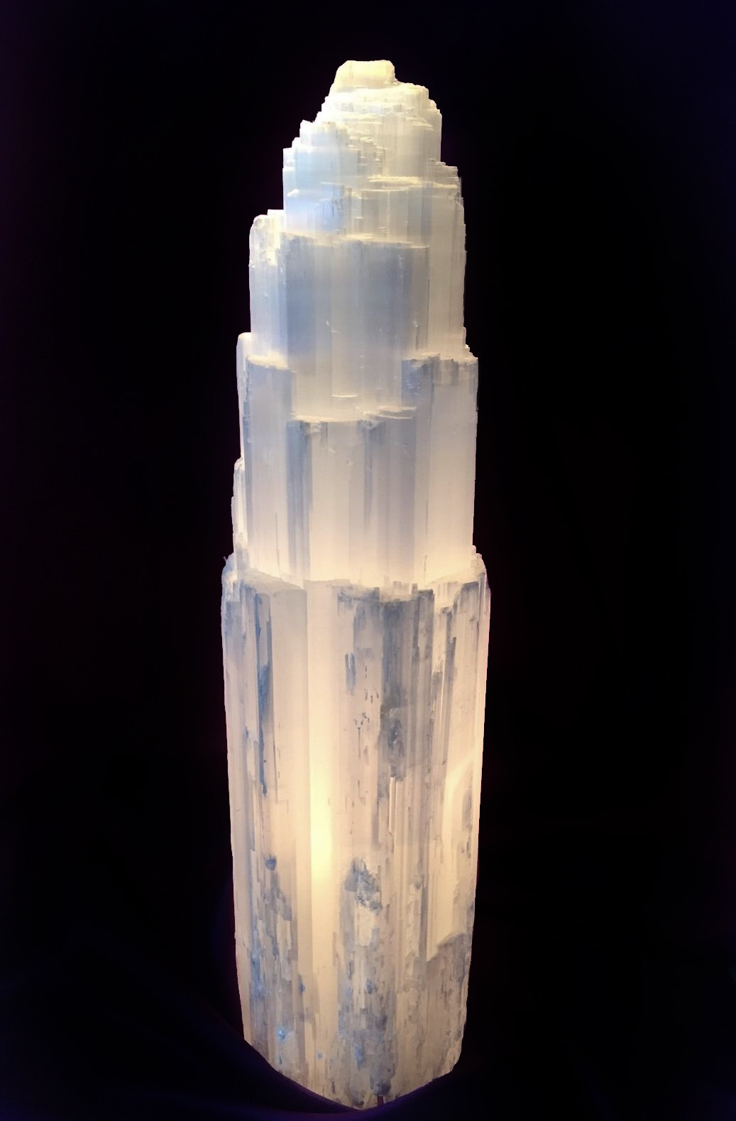 XL Selenite Tower Lamp ” Carved Crystal Natural Healing Light 16″ & LED Cord Bul