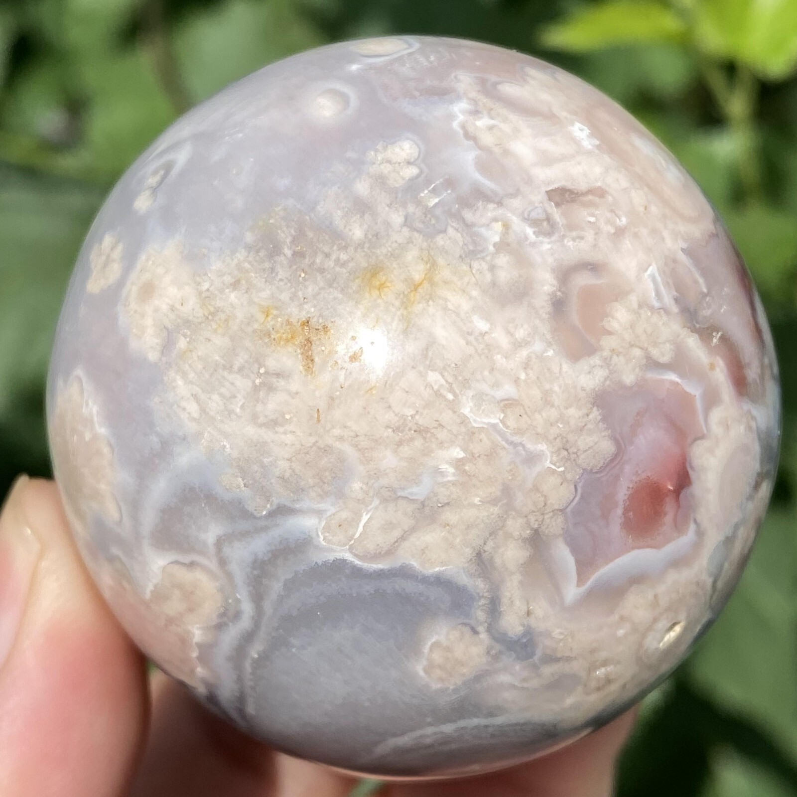 204g Natural Flower Agate Sphere Crystal Quartz Healing Reiki