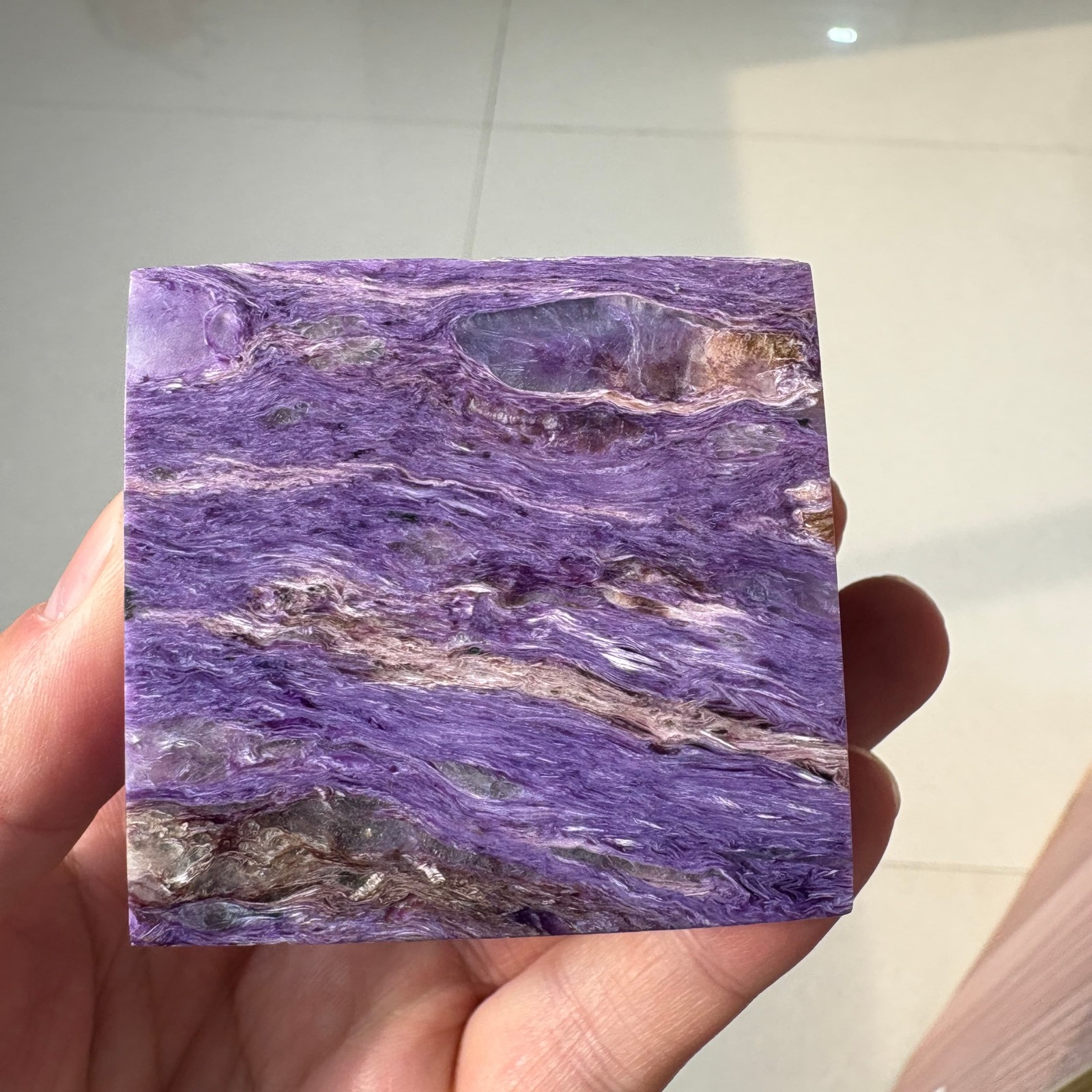 0.84LB Natural Charoite Crystal Corner Cut Cube Polished Healing Stone Decor