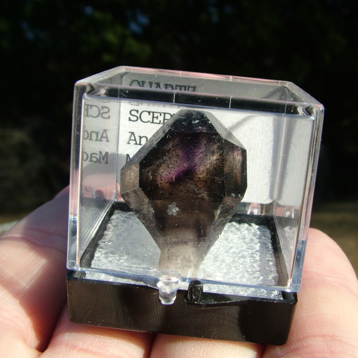 AMETHYST SCEPTER CRYSTAL w HEMATITE STREAMERS perky box ANDILAMENA MADAGASCAR