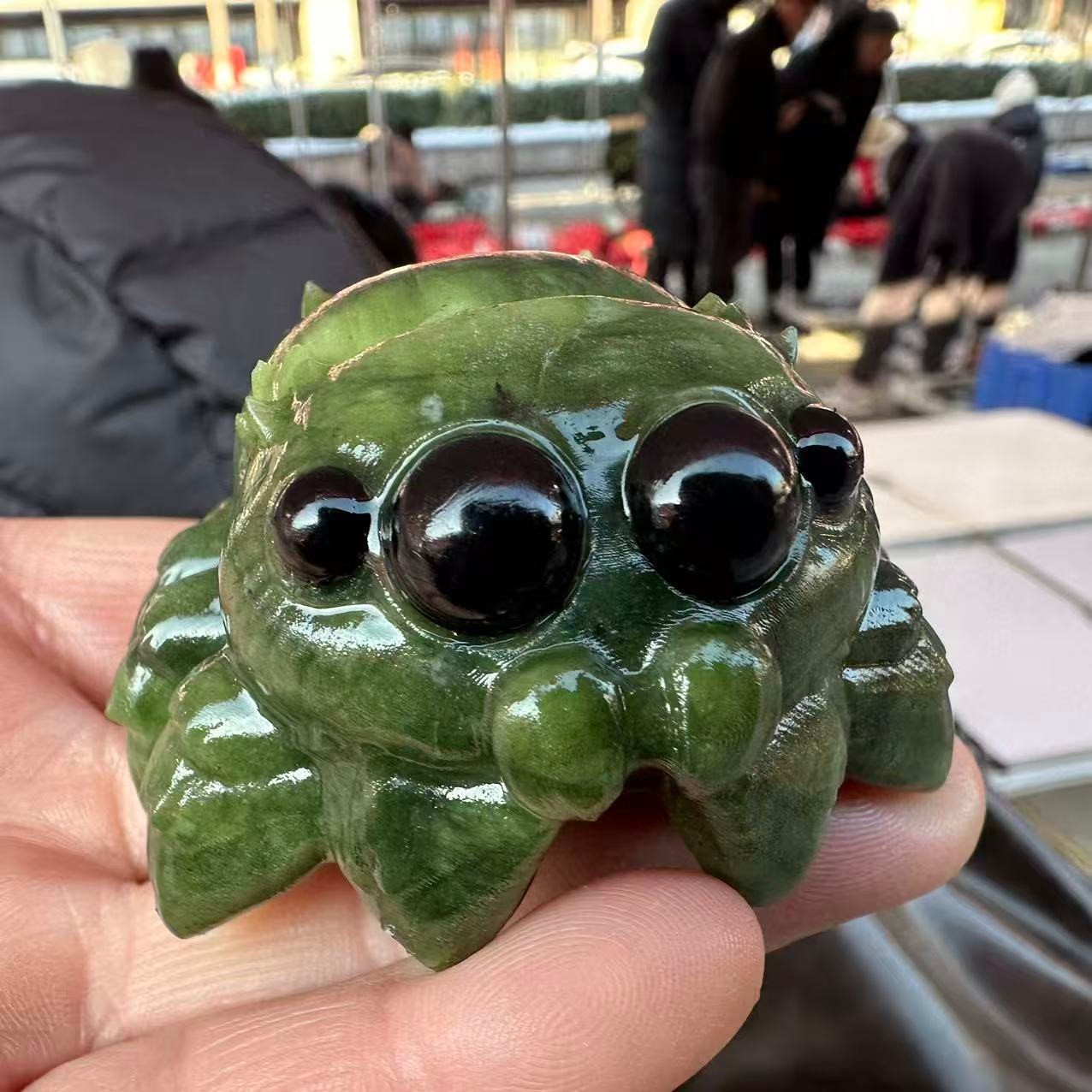 1pc Natural Green Jade Quartz Carved Spider Skull Crystal Reiki Healing Decor