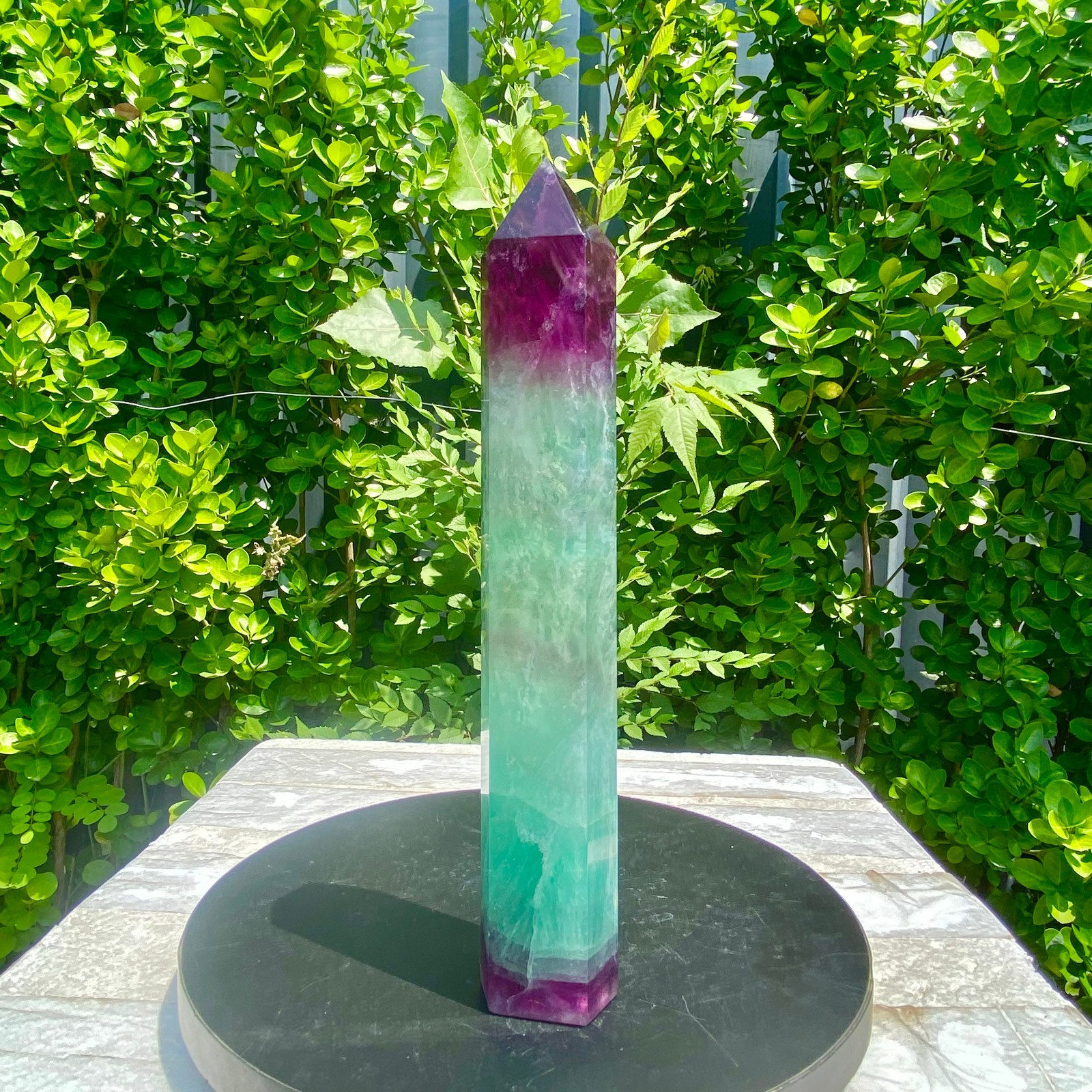 2.16LB Natural Rainbow Fluorite Obelisk Quartz Crystal Wand Tower Point Heal