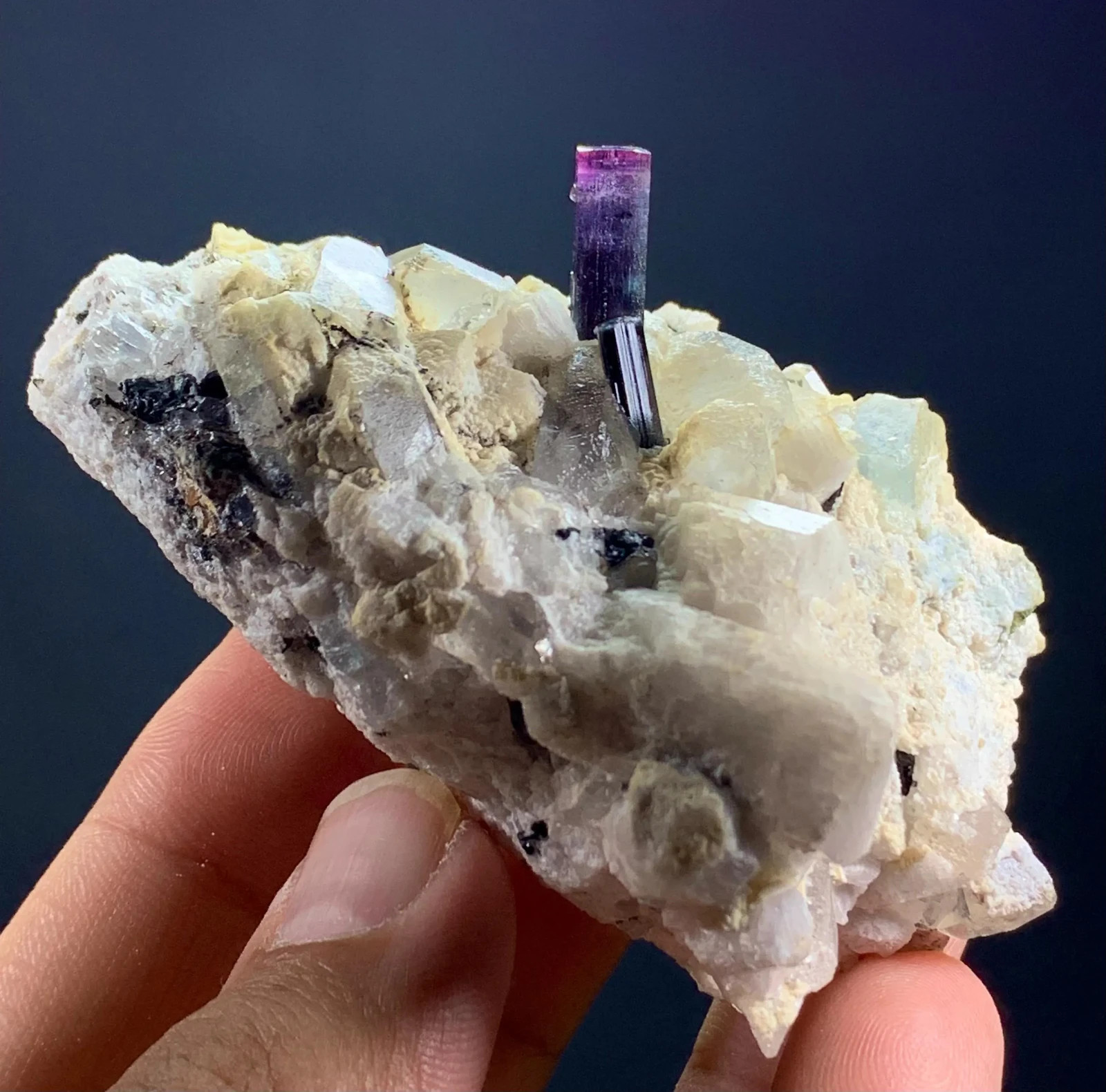192 GM Multi Color Tourmaline With Quartz & Topaz From Chamachu Mine Shengus Rhu