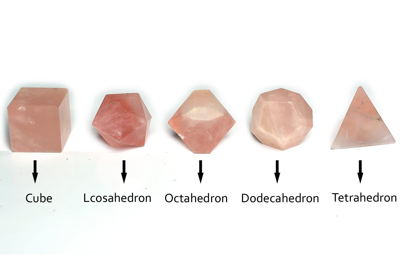 5 pcs Rose Quartz Platonic Solids Sacred Geometric Set Crystal Geometry Set