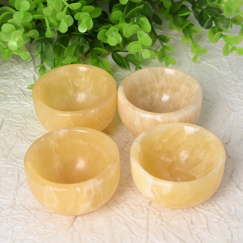NEW! 2pc 50Mm Natural Yellow Calcite Water Bowl Polished Crystal Decor Girl Gift