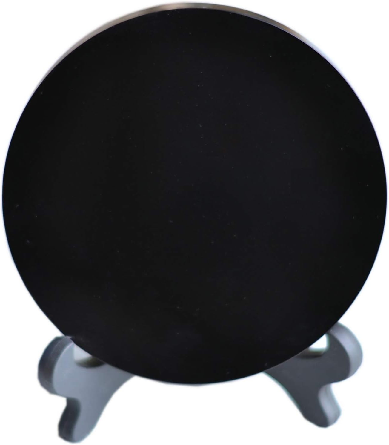 Black Obsidian Scrying Mirror with Stand round Smoth Natural Crystal Polished Di