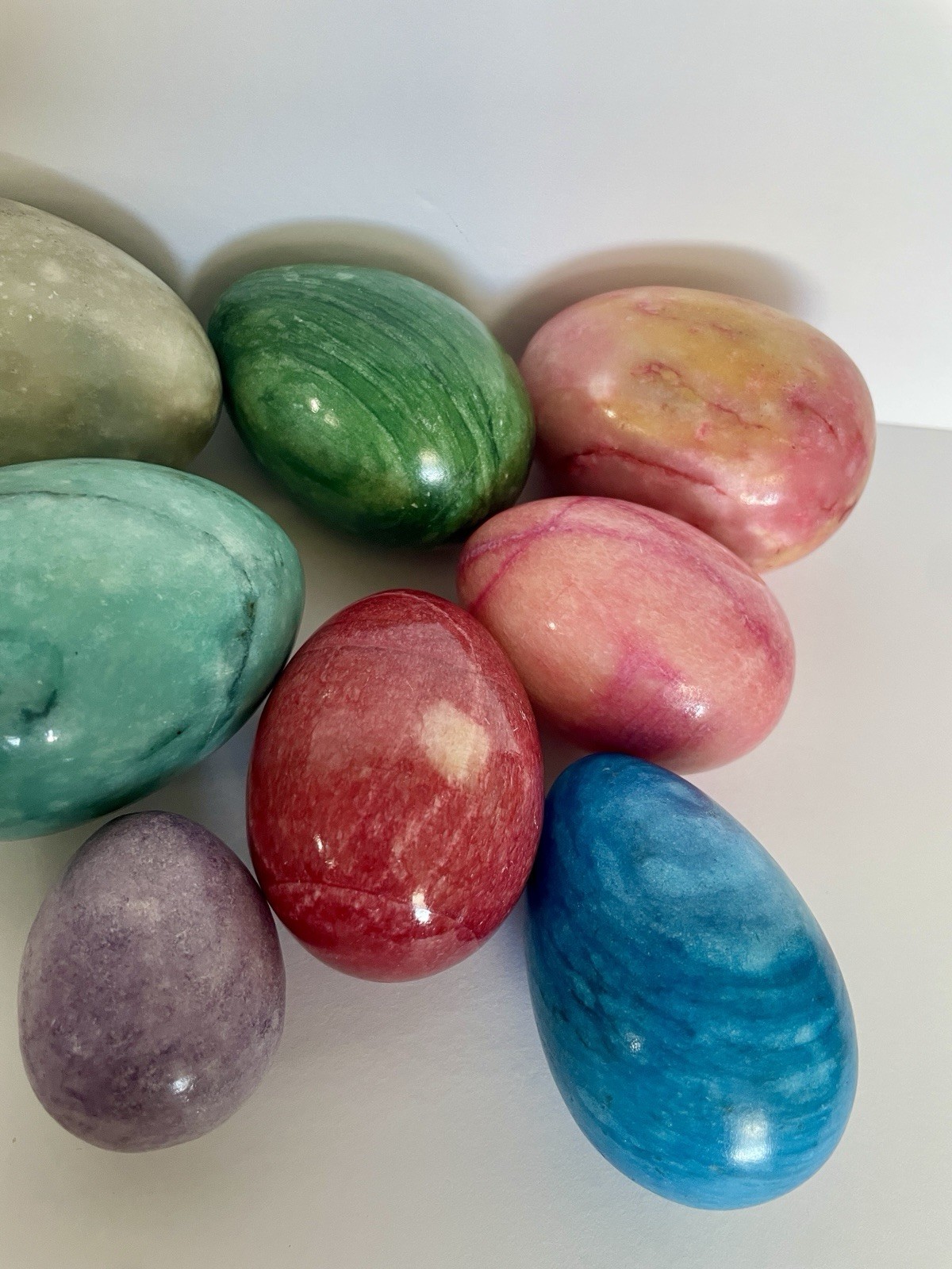 Colorful Stone Eggs Pink Blue Purple Gray Green Lot Of 8