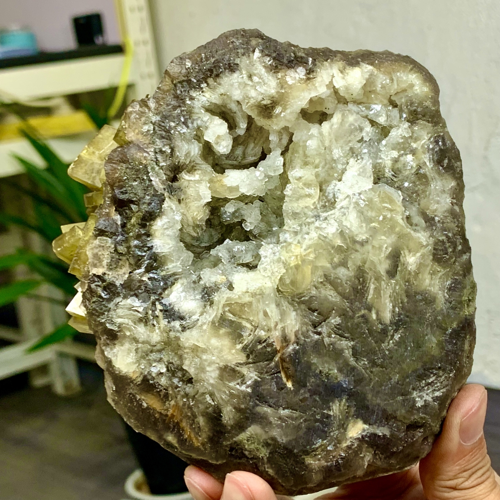 2.76LB Shiny Golden Cuboid Barite Crystal Based on the Purple Spherical Fluorite