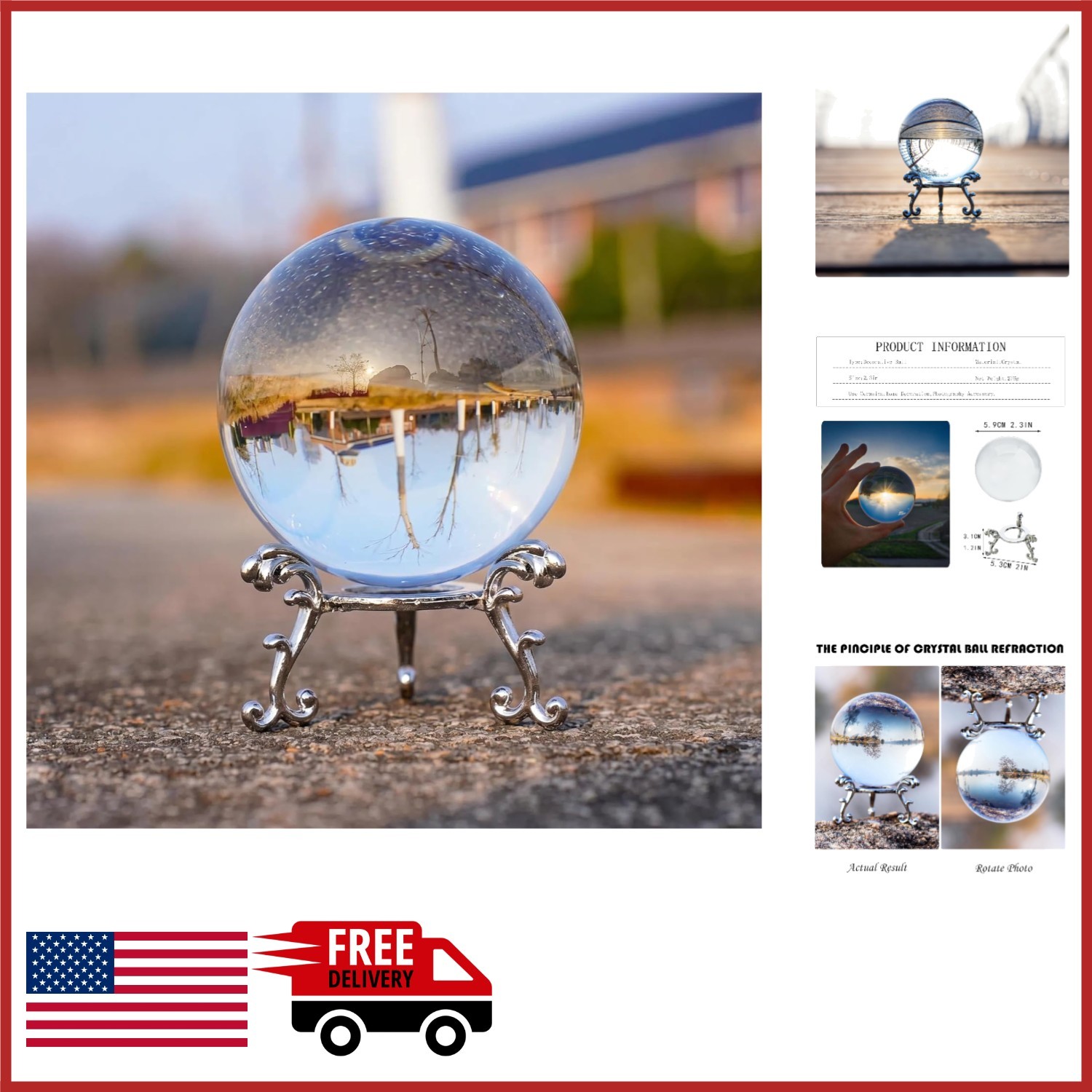 Art Deco 60mm Clear Crystal Ball with Stand for Photography and Decor