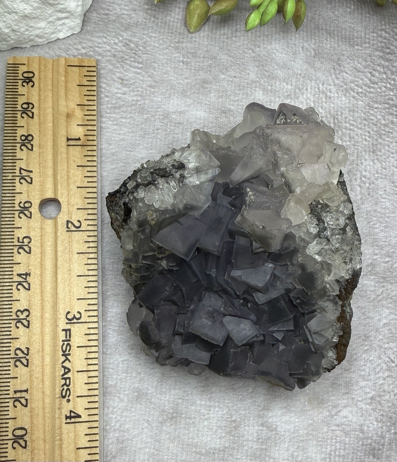 Crystal 242g QR Code Cube Grey Fluorite UV Reactive Cluster Specimen Mineral
