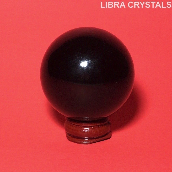 Black Obsidian Crystal Sphere Ball with Stand Polished Gemstone Metaphysical 2″