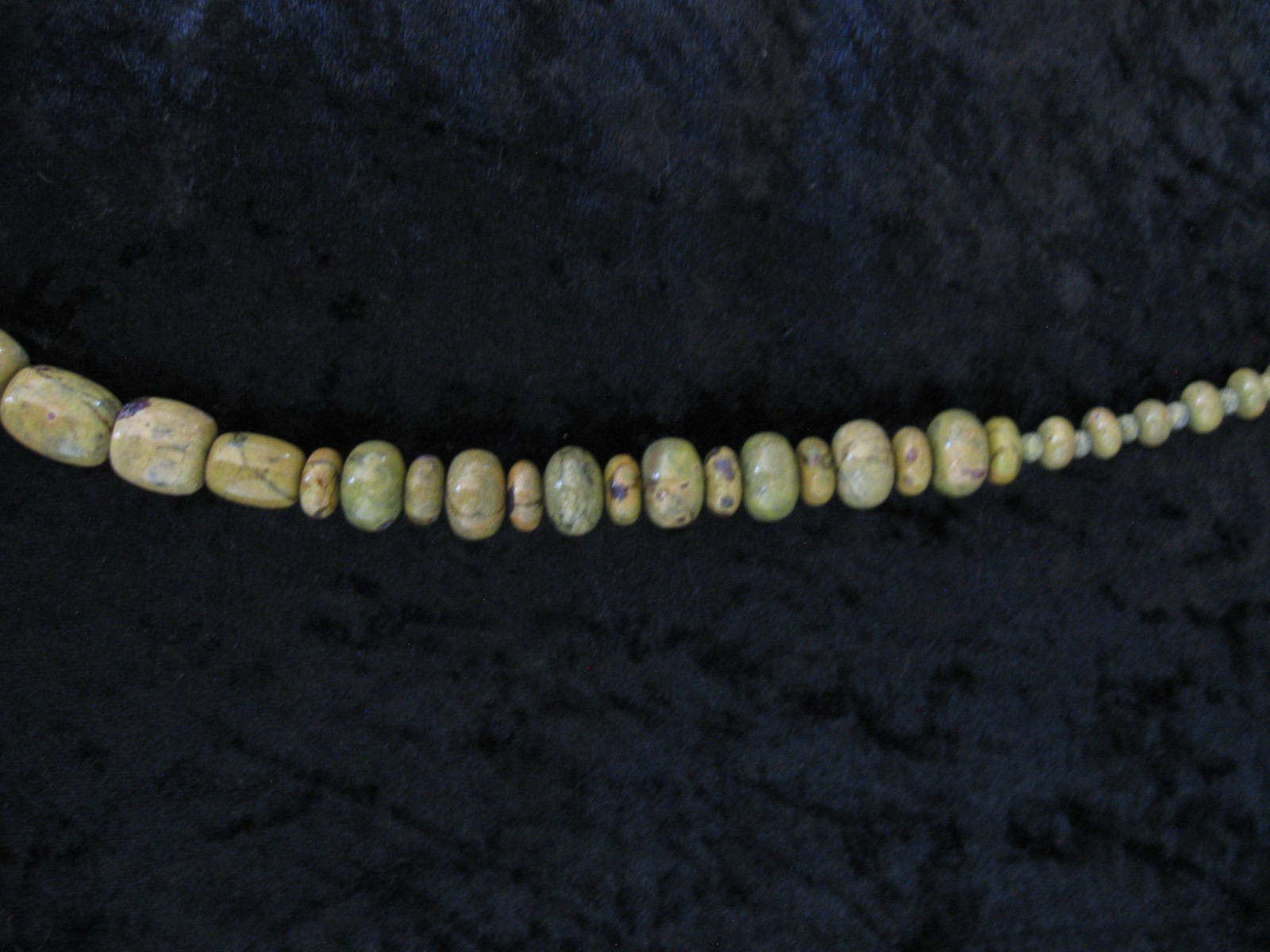 Vintage Russian Serpentine Variable Bead Sizes Beaded Necklace/Silver Clasp 31″
