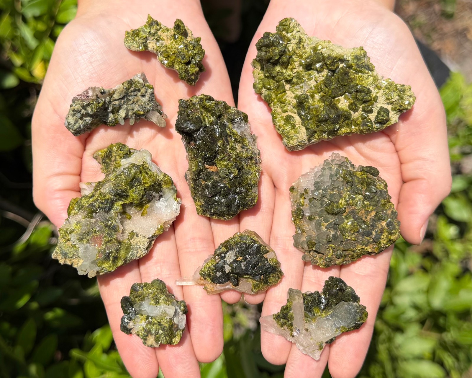 Natural Epidote with Quartz Crystal Clusters – Fairy Forest Quartz Minerals