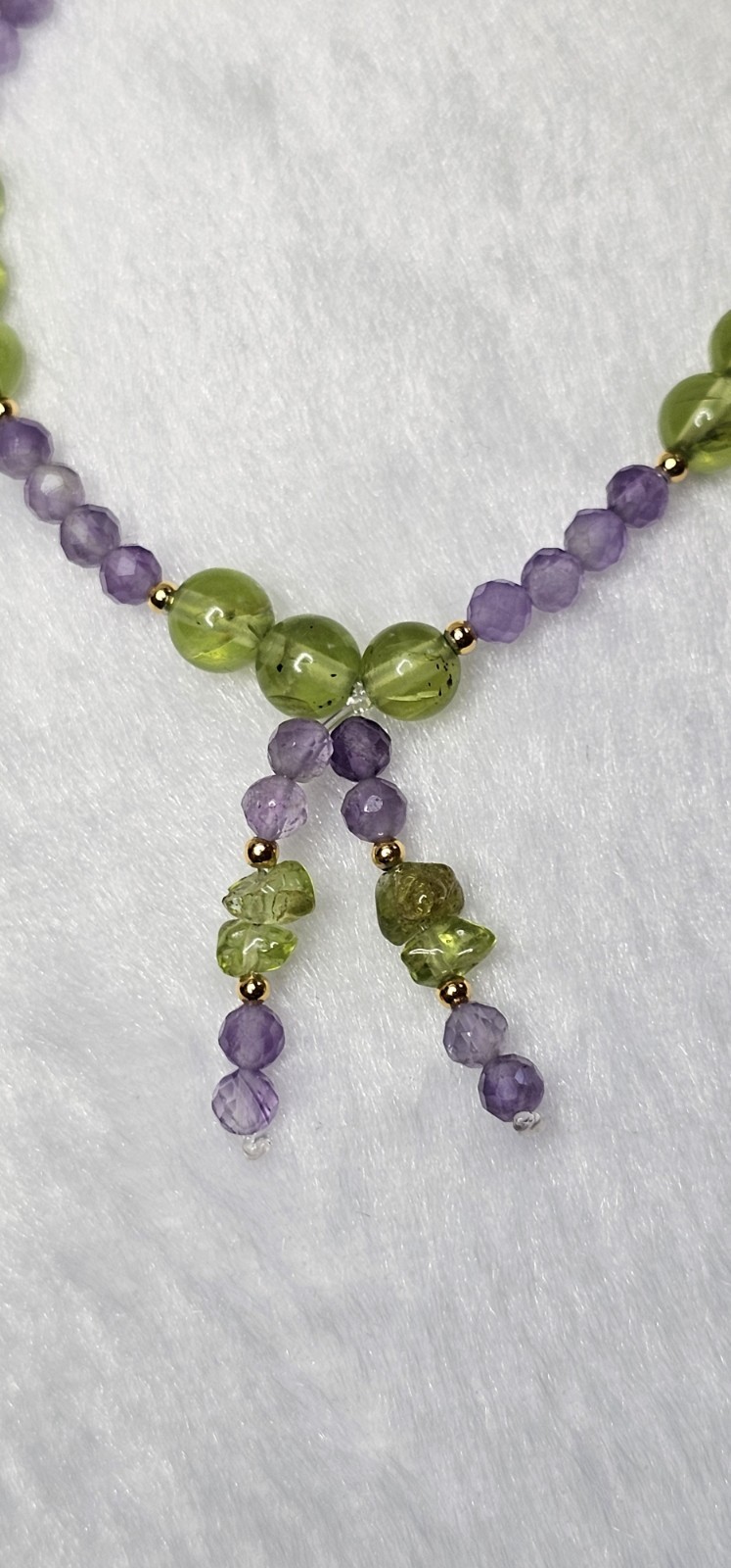 Peridot Crystal Bracelet 7mm Beads with Amethyst S925 Spacers 7 Inches Length