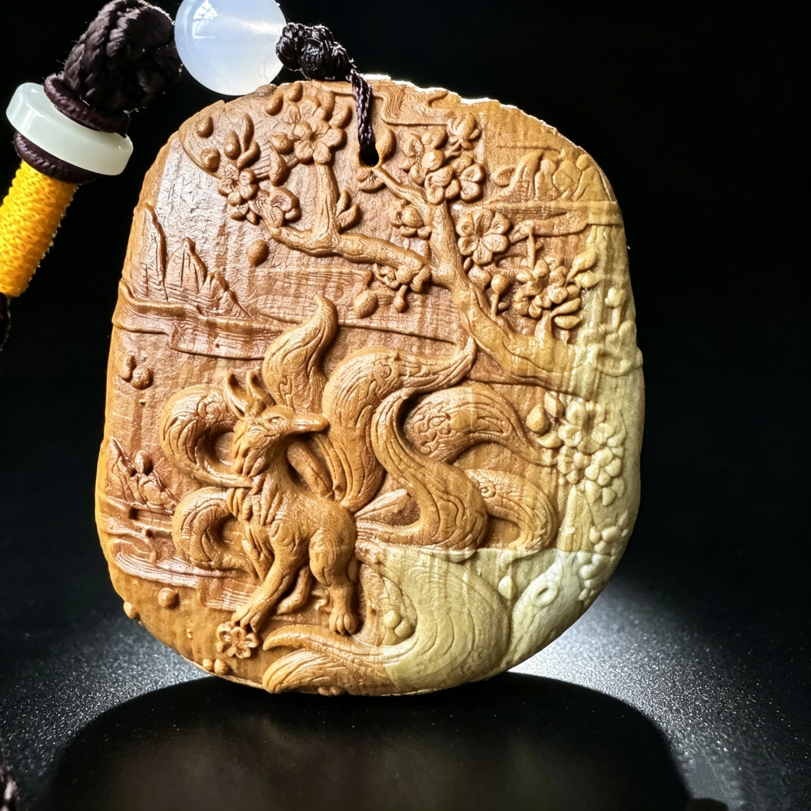 Natural Songhua Stone Nine Tailed Fox Carving – Crystal Mineral Figurine 2.3″