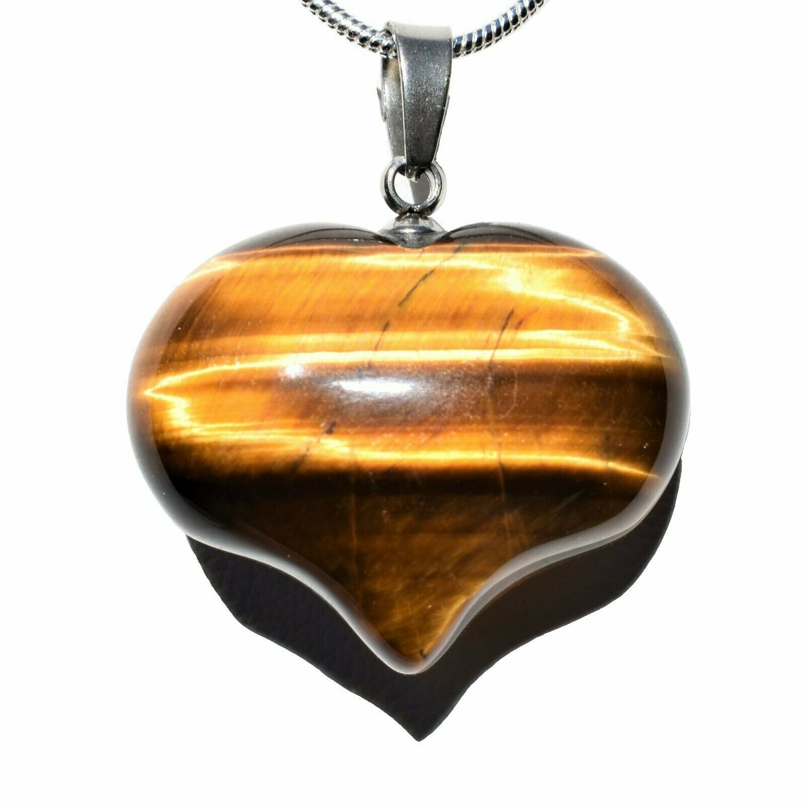Selenite Charged Natural Puffy Heart Crystal Pendant + 20″ Stainless Steel Chain