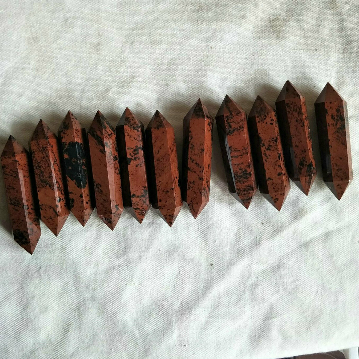 10 Pieces Natural Mahogany Obsidian Crystal Double Points Wands Healing
