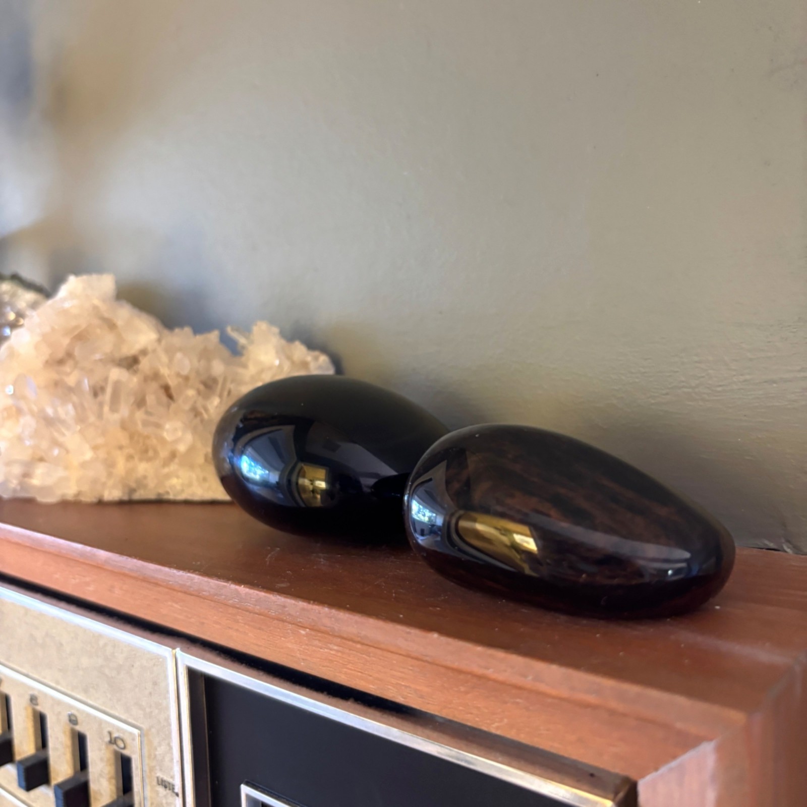 Rainbow & Mahogany Obsidian Palm Stone Set Red Purple Black Worry Stone Pair