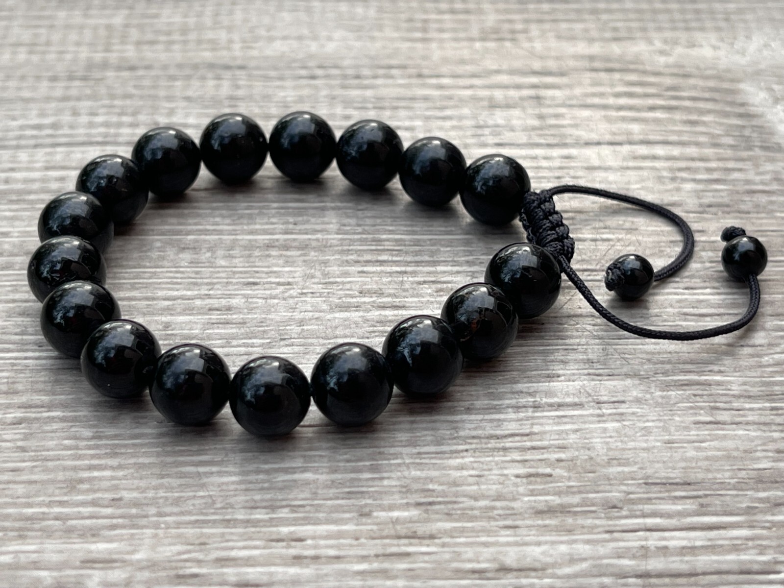 Grade A++Black Tourmaline Crystal Adjustable Bead Bracelet 10mm,Genuine Bracelet