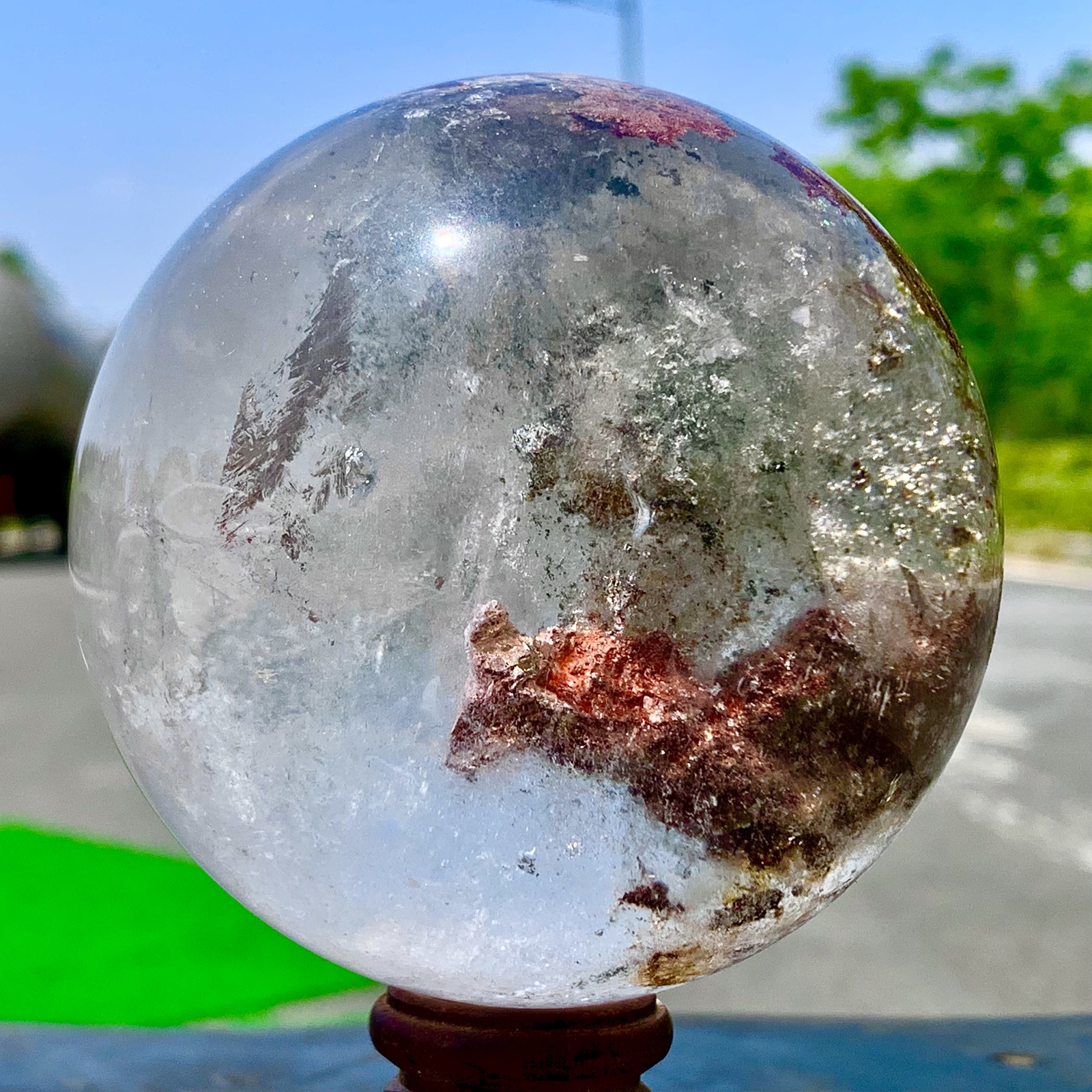 1.92LB Natural Green garden ghost Quartz Ball Crystal Sphere Mineral Specimen