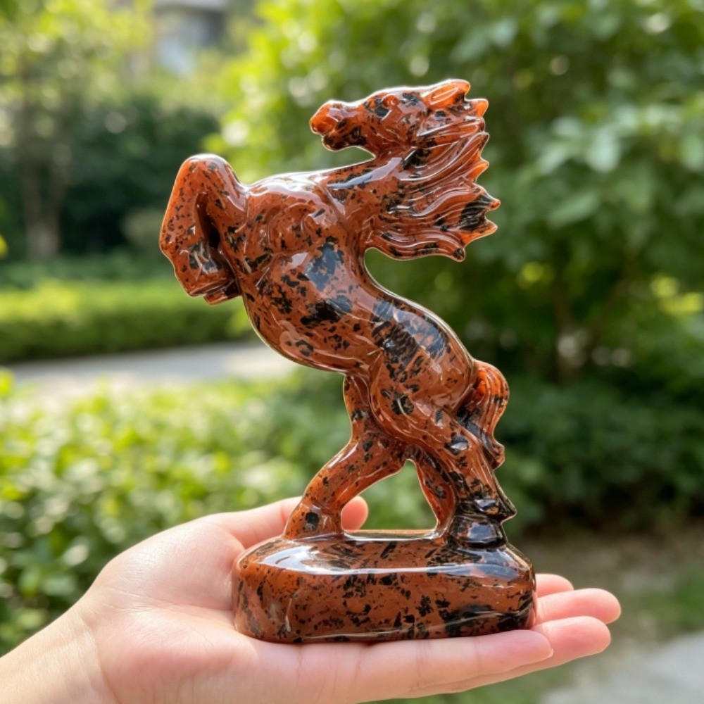 Natural Red Obsidian Horse Carving Figurine Reiki Healing Stone Office Decor1pcs