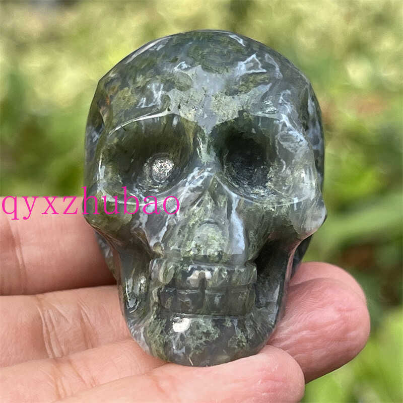 2″ Natural Aquatic agate carved skull Quartz Crystal Skull reiki healing gem 1pc