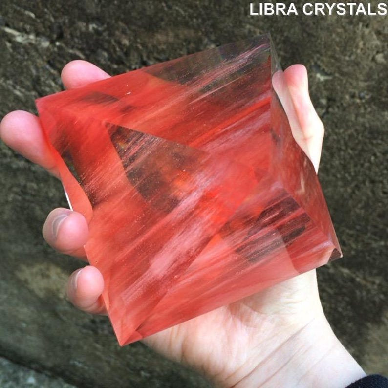 Cherry Quartz Style Glass Crystal Pyramid Red Translucent Geometric Metaphysical