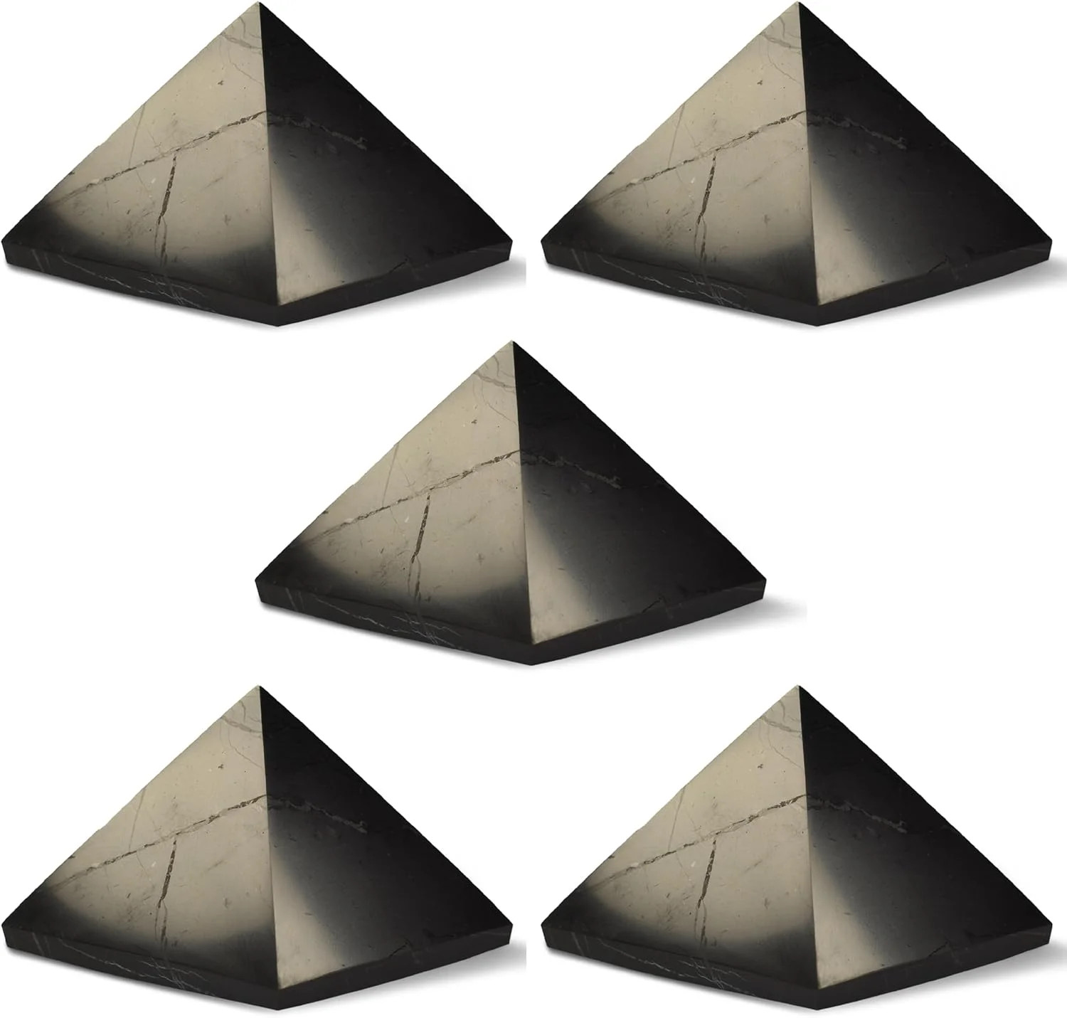 Shungite World 5 pcs Authentic Shungite Pyramid Polished 50 mm / 1.96″ Chakra En