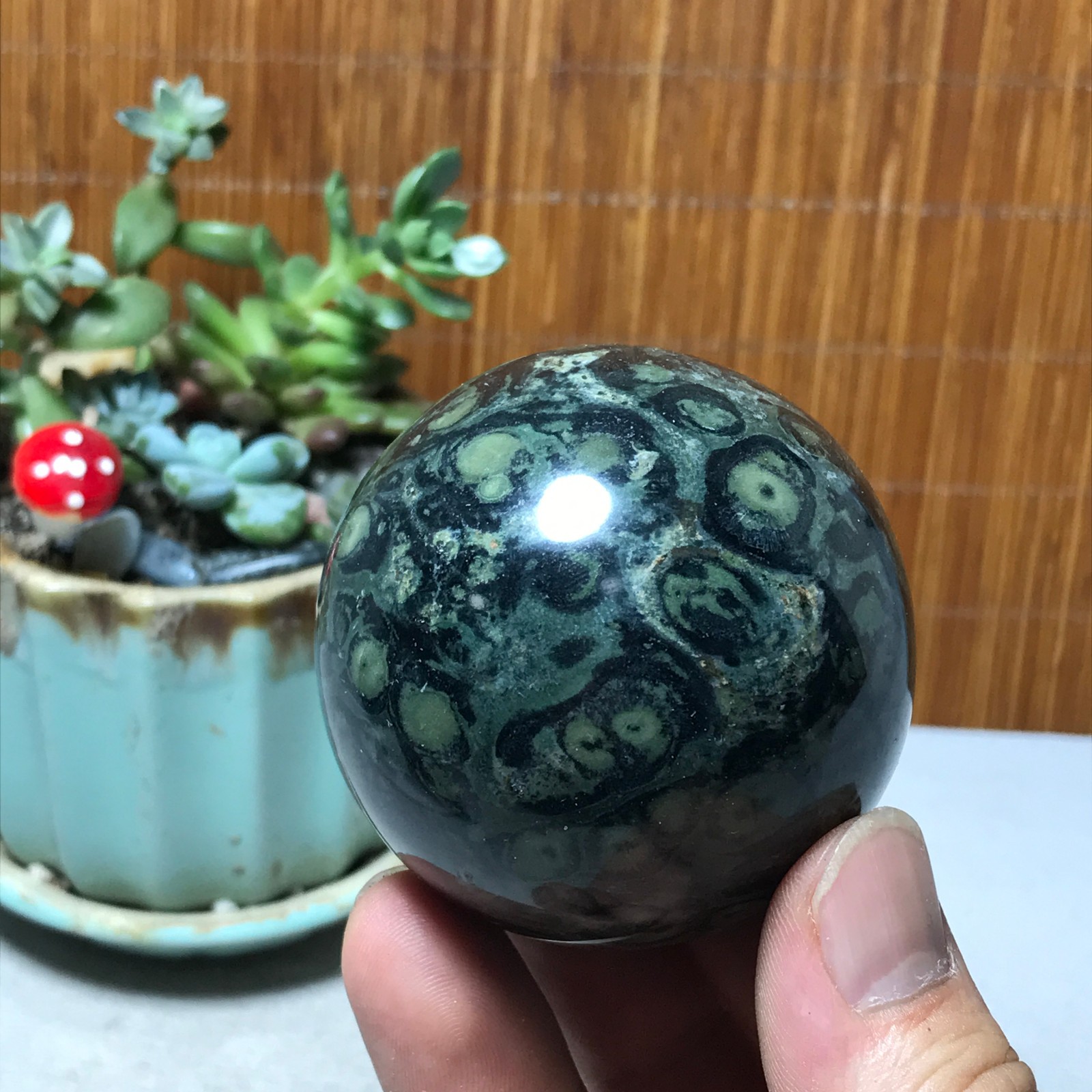 58mm NATURAL Green Kambaba jasper sphere ball quartz Crystal Healing 287g A6015