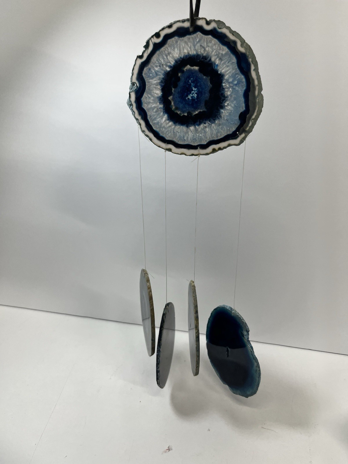 Agate Geode Slice Wind Chime Deep Ocean Blue Natural Stone Polished
