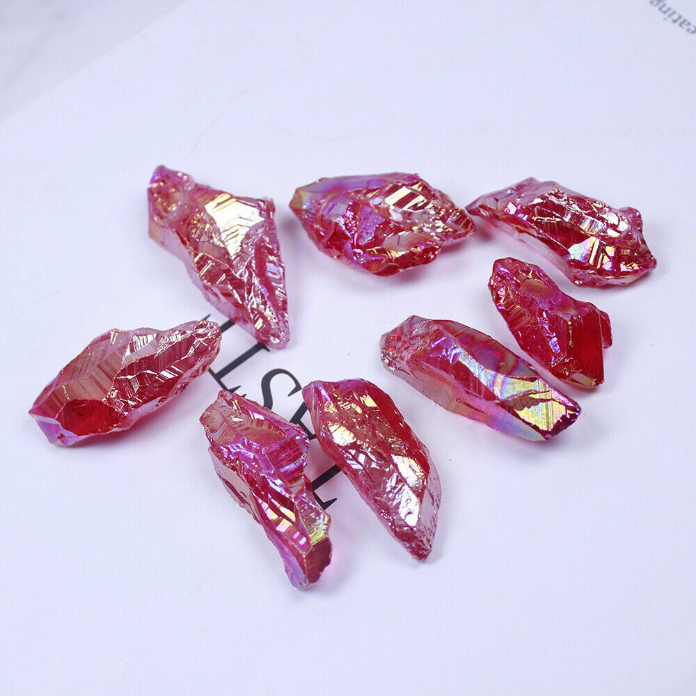 50~100g Red Titanium Rainbow Lemurian Aura Quartz Crystal Reiki Healing Stone^