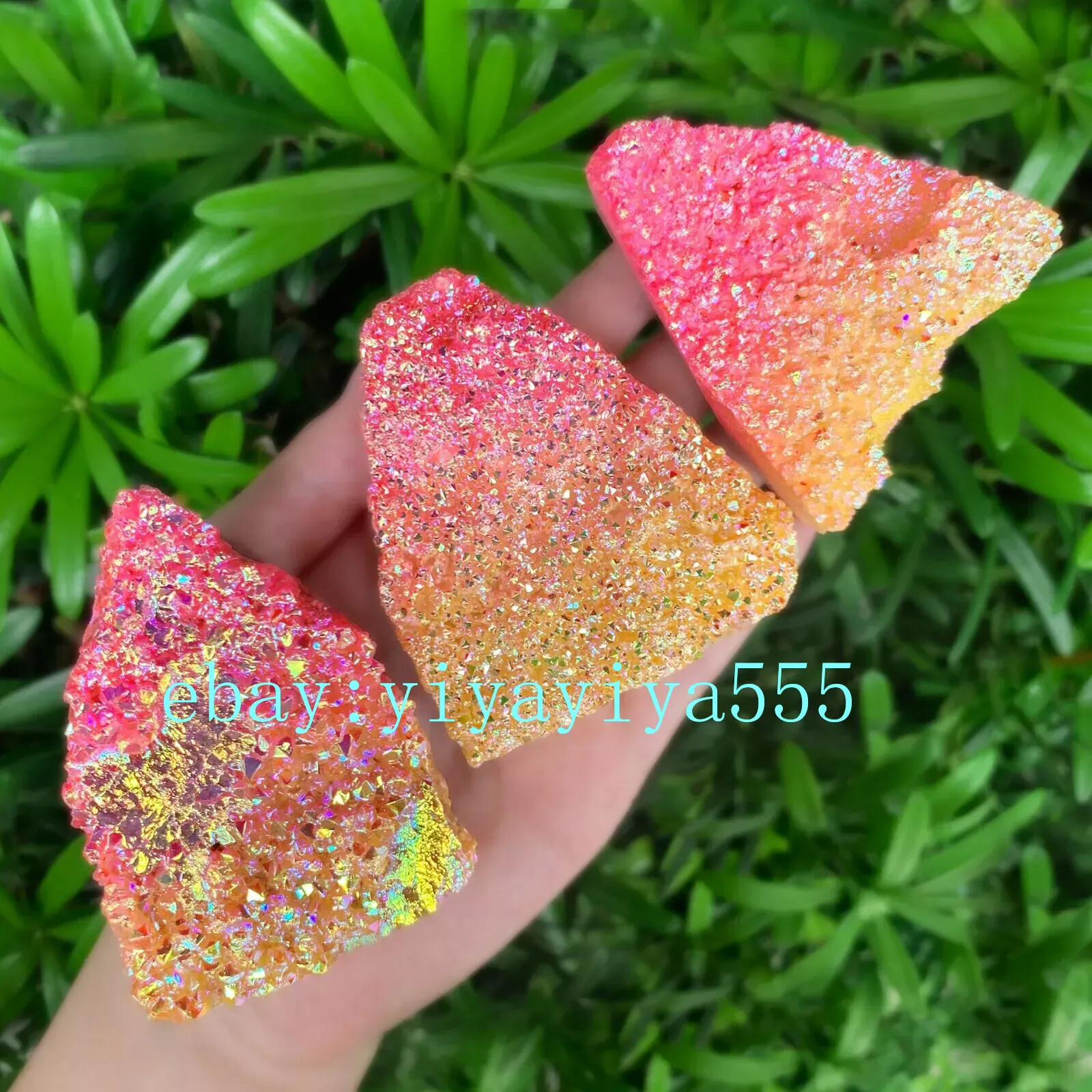 Raw Angel Aura Pink Yellow Cluster Titanium Geode Quartz Crystal VUG Specimens