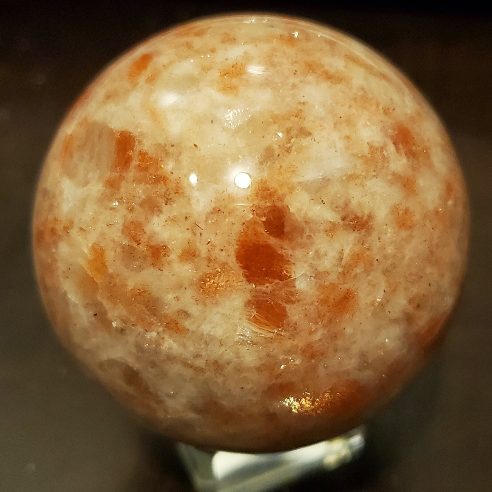 Sunstone with Blue Flash Moonstone Crystal Sphere Ball Orb 58.7mm 270g