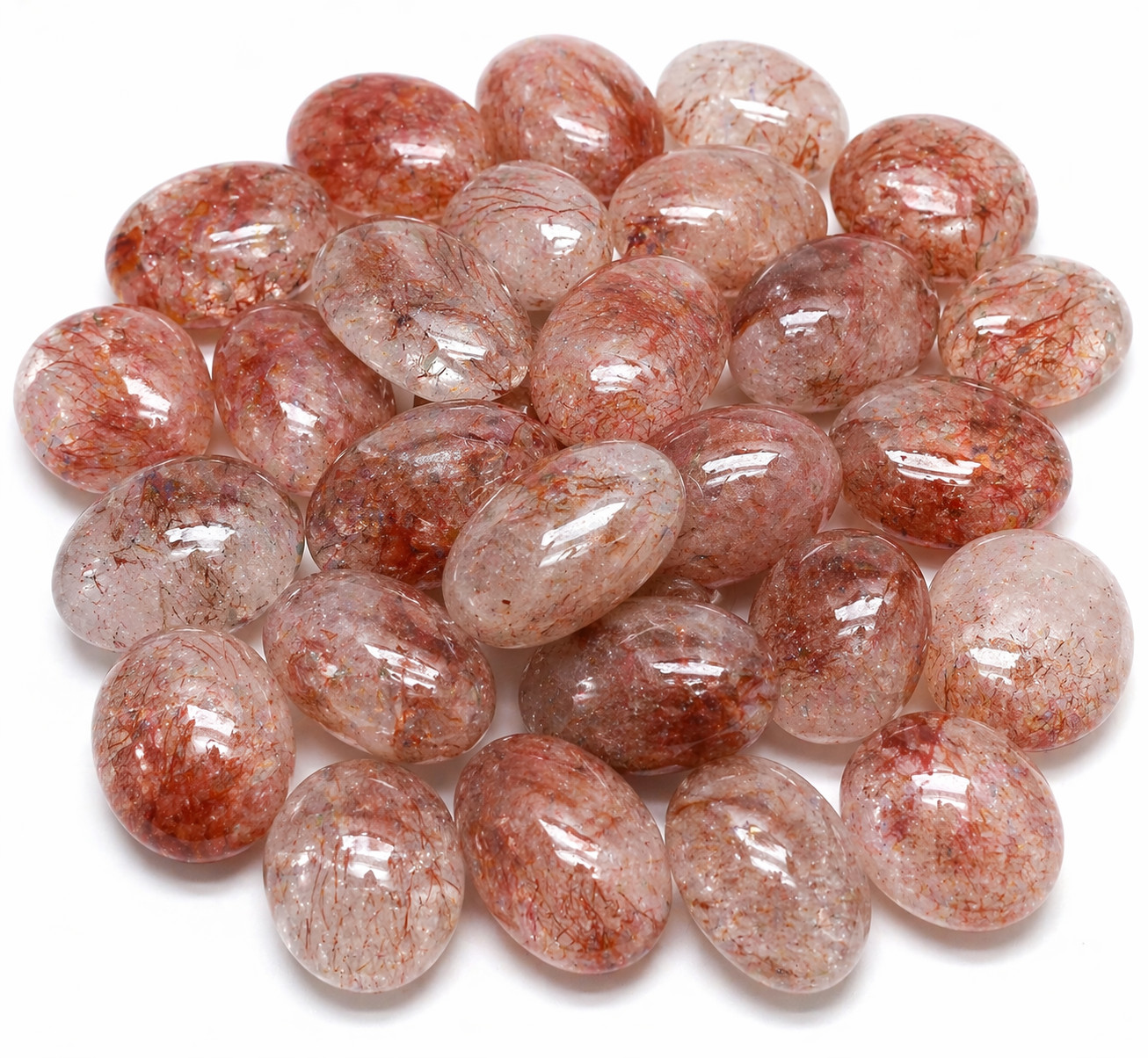 10KG Hematoid Quartz Palmstone Bulk Lot – Natural Polished Red Included Quartz