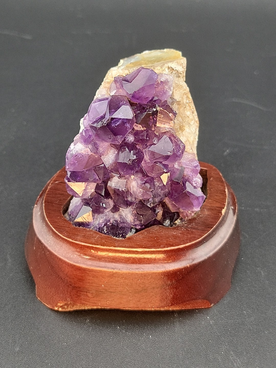 Amethyst Crystal Cluster 8oz~Wood Stand Paperweight Decor~Purple Healing Protect